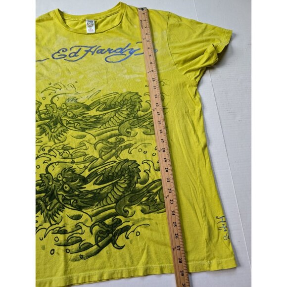 Vintage Ed Hardy Shirt Mens XXL Double Dragon Yellow Christian Audigier - Picture 5 of 10